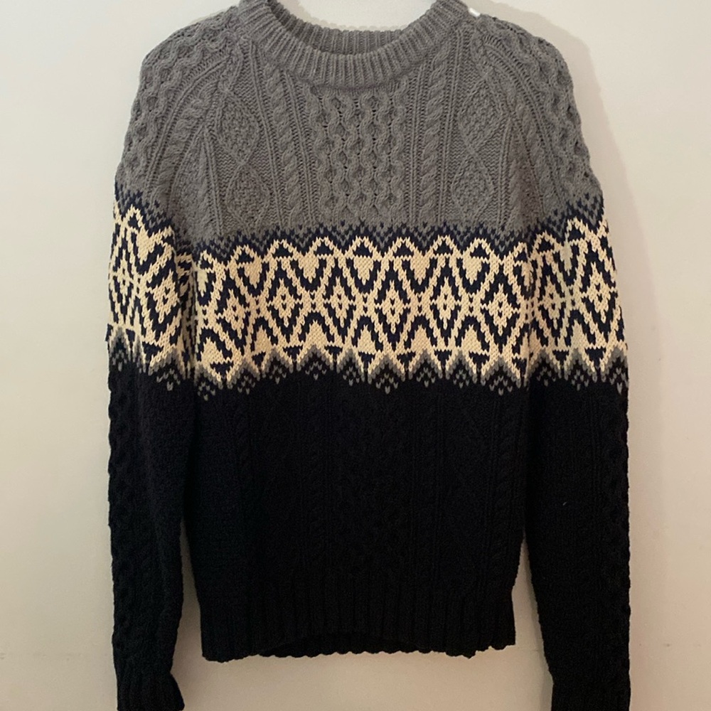 LlBean Unisex 100%Cotton Fisherman Cable Knit Sweater Size S